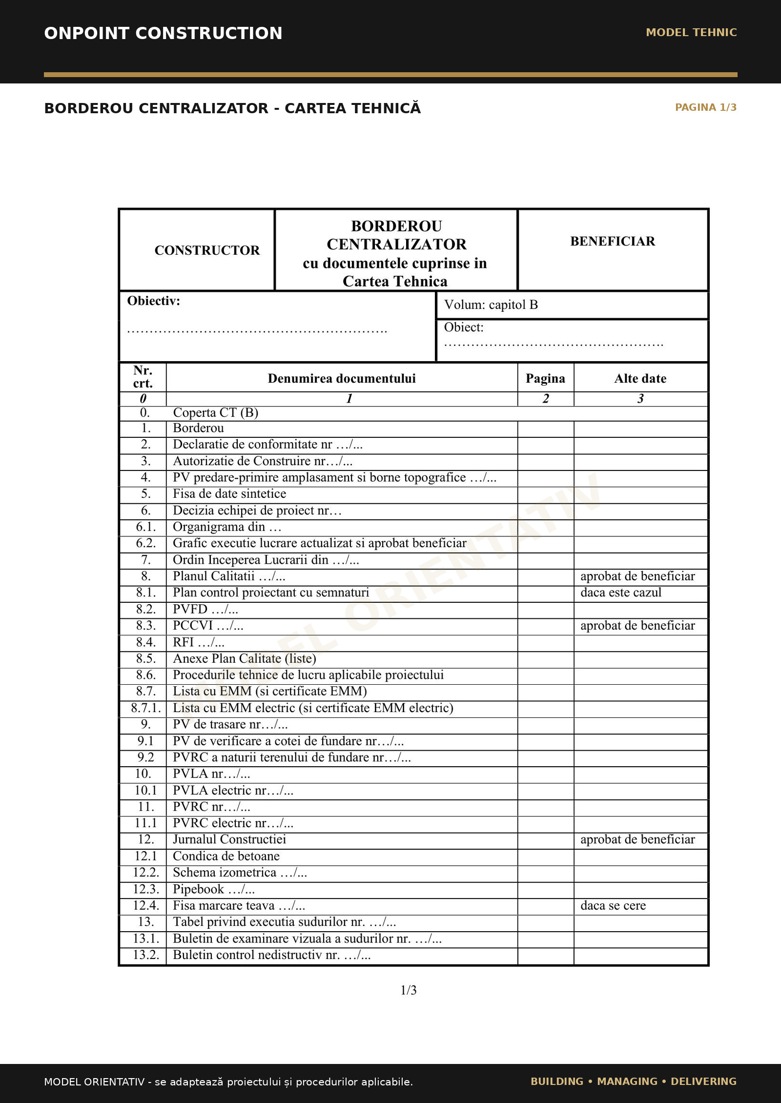 Borderou centralizator · pagina 1