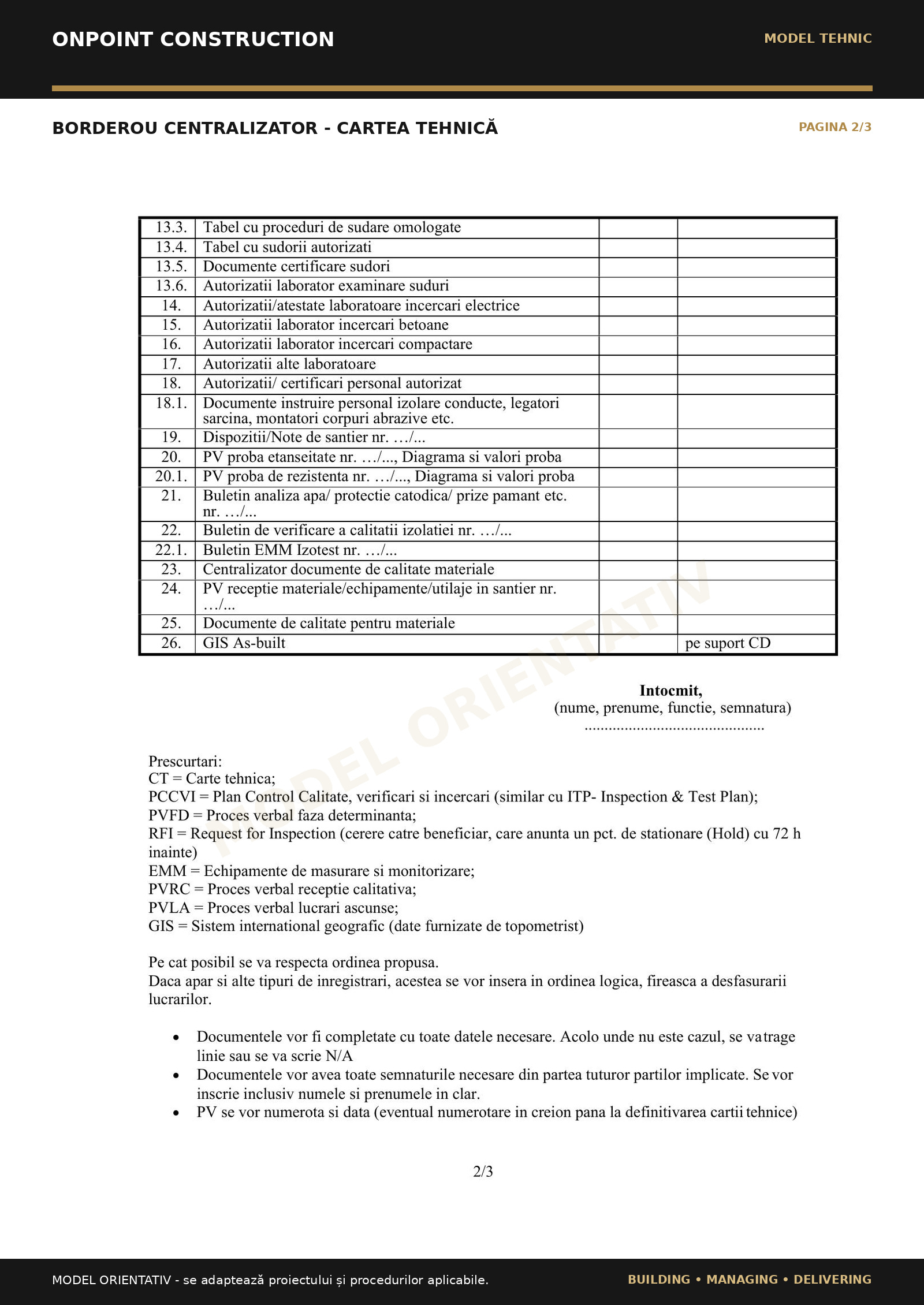 Borderou centralizator · pagina 2