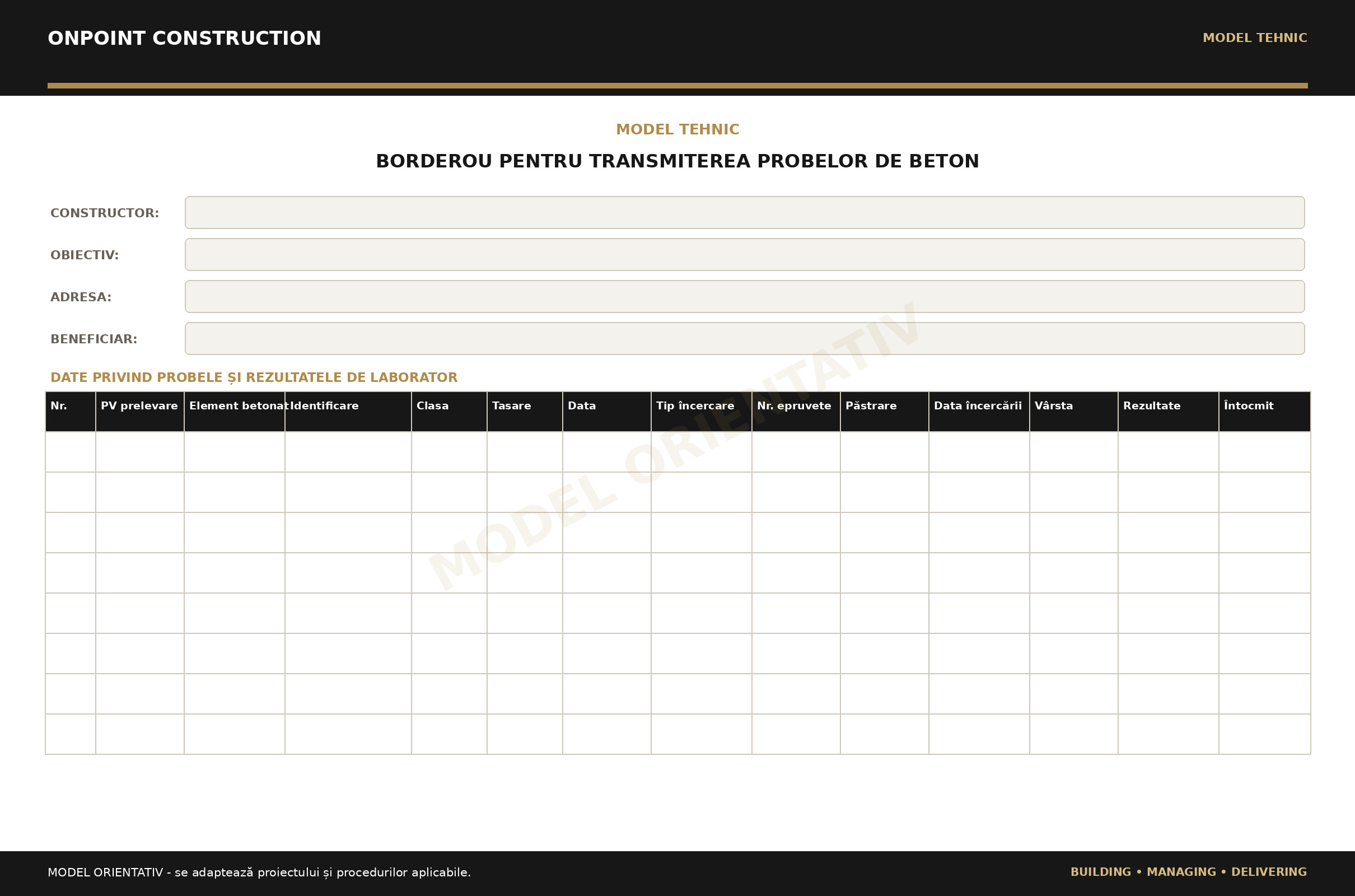 Transmiterea probelor de beton