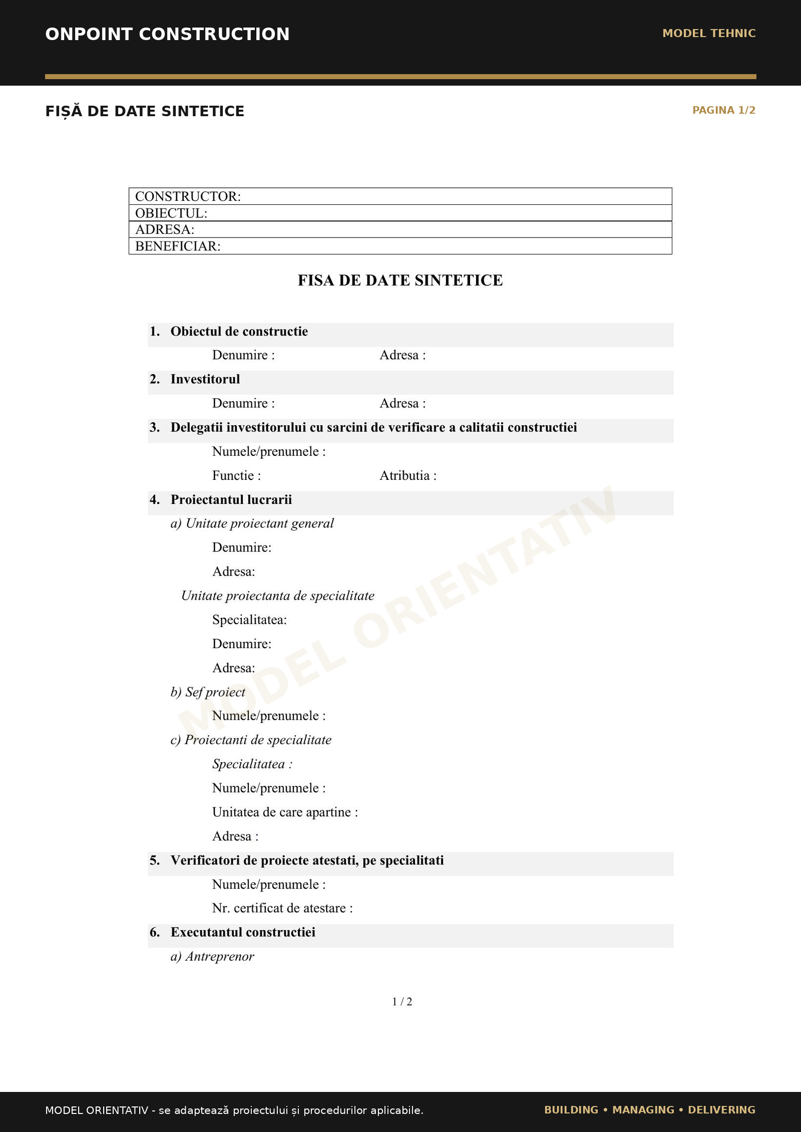 Fișă de date sintetice · pagina 1